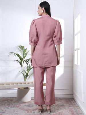 pink thread work pure silk blend tunic and trouser co-ord se 3
