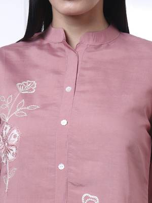 pink thread work pure silk blend tunic and trouser co-ord se 4