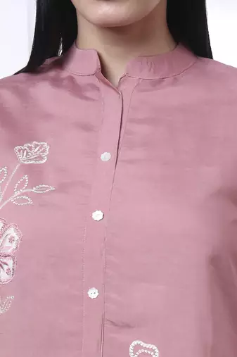pink thread work pure silk blend tunic and trouser co-ord se