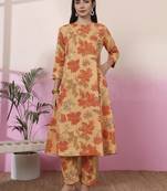 mustard linen a line pintucks kurta pant