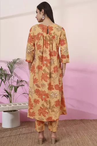 mustard linen a line pintucks kurta pant