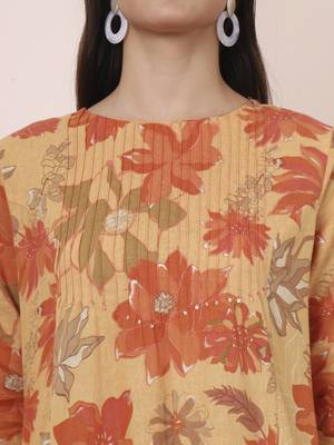 mustard linen a line pintucks kurta pant 4