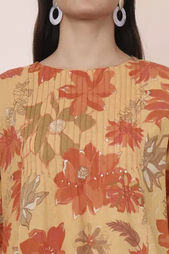 mustard linen a line pintucks kurta pant