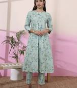 sea green linen a line pintucks kurta pant