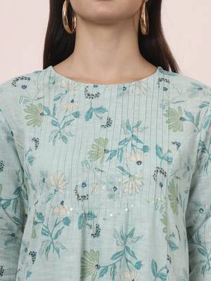 sea green linen a line pintucks kurta pant 4