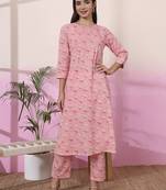 pink linen a line pintucks kurta pant