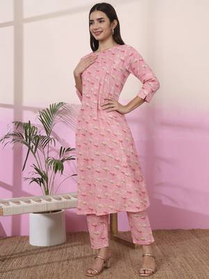 pink linen a line pintucks kurta pant 2