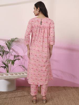 pink linen a line pintucks kurta pant 3
