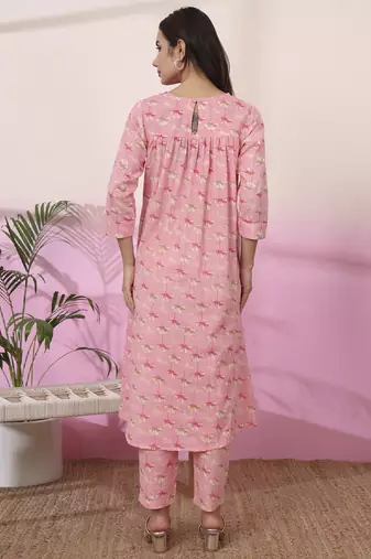 pink linen a line pintucks kurta pant
