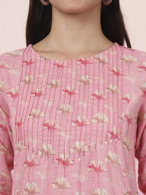 pink linen a line pintucks kurta pant 4