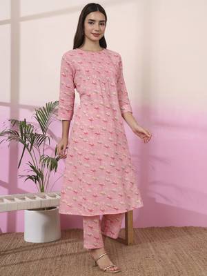 pink linen a line pintucks kurta pant 5