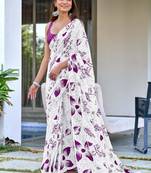 ready to wear white mulmul cotton saree with block print blouse