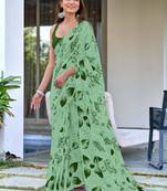 ready to wear green mulmul cotton saree with block print blouse