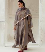 Grey silk blend hand embroidered kurta Set