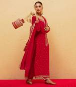 Red georgette gota pati embroidered kurta Set