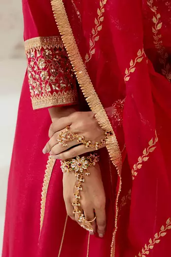 Red georgette gota pati embroidered kurta Set