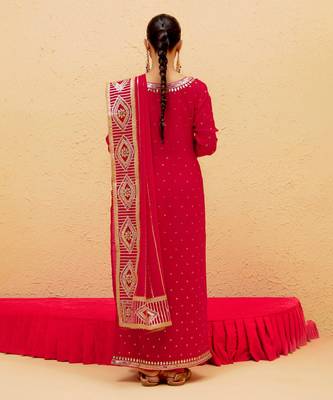 Red georgette gota pati embroidered kurta Set 5