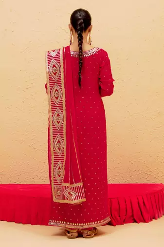 Red georgette gota pati embroidered kurta Set