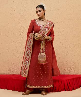 Rust georgette gota pati embroidered kurta Set 1