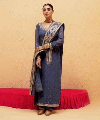 Blue georgette gota pati embroidered kurta Set 1