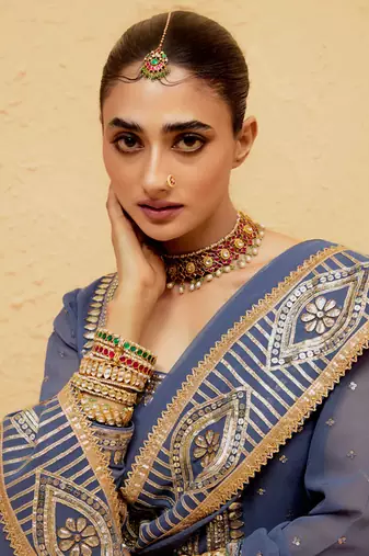 Blue georgette gota pati embroidered kurta Set