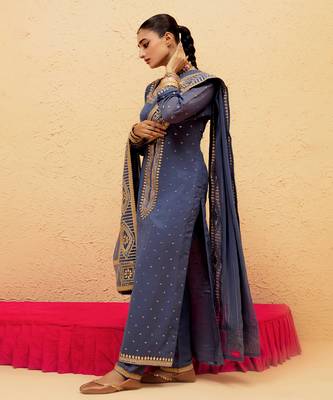 Blue georgette gota pati embroidered kurta Set 3