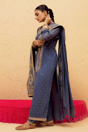 Blue georgette gota pati embroidered kurta Set