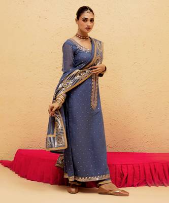 Blue georgette gota pati embroidered kurta Set 4