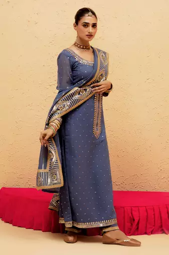 Blue georgette gota pati embroidered kurta Set