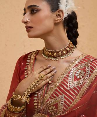 Rust georgette gota pati embroidered kurta Set 3