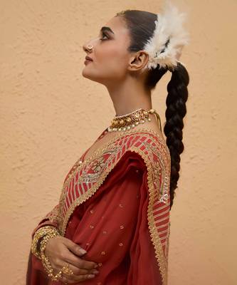 Rust georgette gota pati embroidered kurta Set 4
