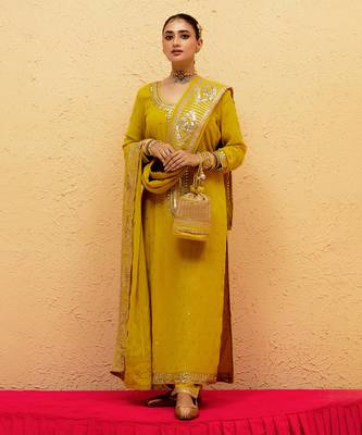 Yellow georgette gota pati embroidered kurta Set 1