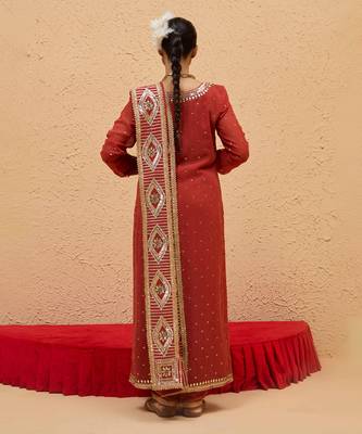 Rust georgette gota pati embroidered kurta Set 5