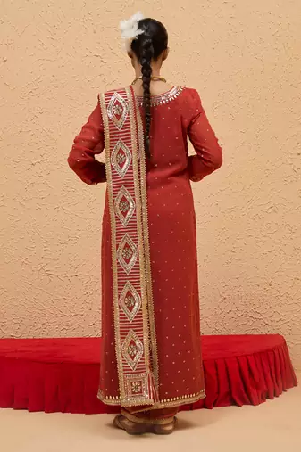 Rust georgette gota pati embroidered kurta Set