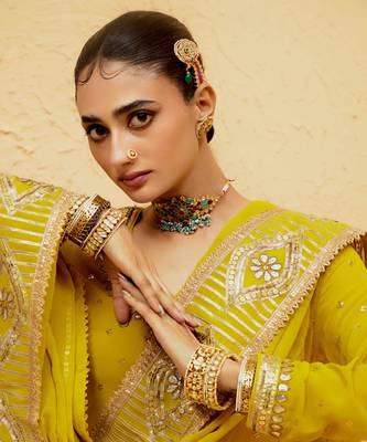Yellow georgette gota pati embroidered kurta Set 2