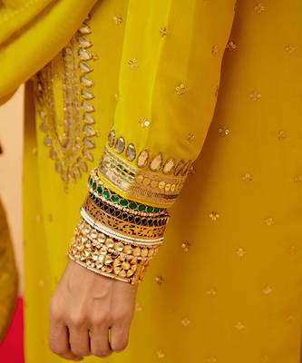 Yellow georgette gota pati embroidered kurta Set 3