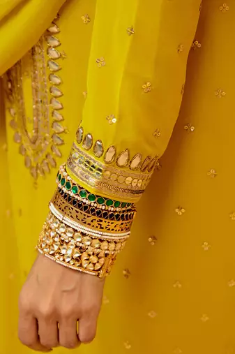 Yellow georgette gota pati embroidered kurta Set