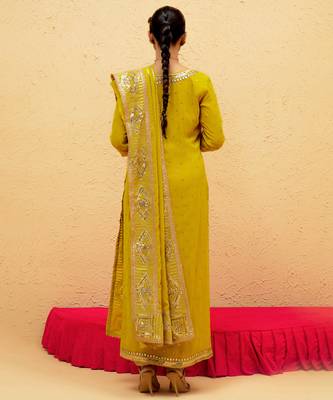 Yellow georgette gota pati embroidered kurta Set 4