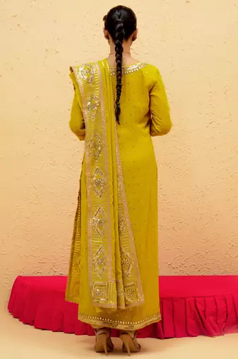 Yellow georgette gota pati embroidered kurta Set