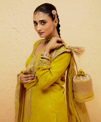 Yellow georgette gota pati embroidered kurta Set 5