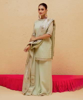 Mint Green georgette gota pati embroidered sharara set 1