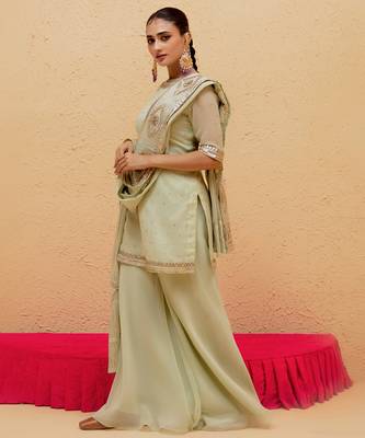 Mint Green georgette gota pati embroidered sharara set 3
