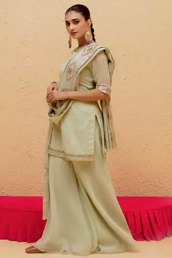 Mint Green georgette gota pati embroidered sharara set