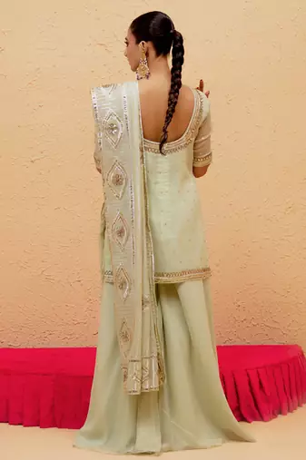Mint Green georgette gota pati embroidered sharara set