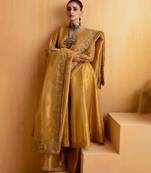 Gold silk plain anarkali Set with zardosi work