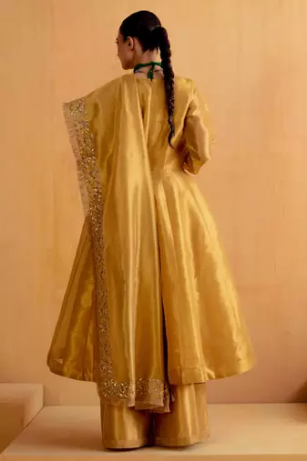 Gold silk plain anarkali Set with zardosi work