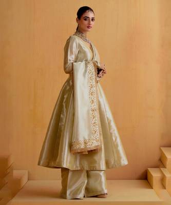 Silver silk plain anarkali Set with zardosi work 2