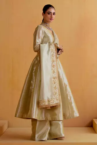 Silver silk plain anarkali Set with zardosi work