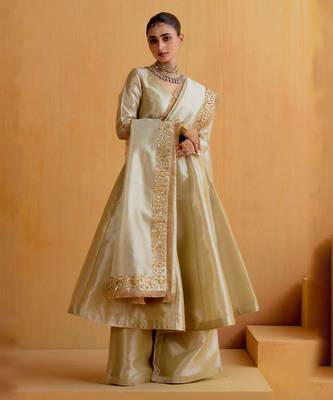 Silver silk plain anarkali Set with zardosi work 3