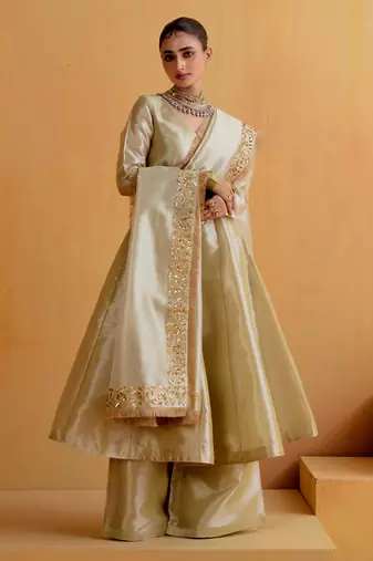 Silver silk plain anarkali Set with zardosi work